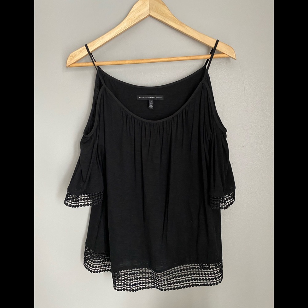 NWOT WHBM Black strap cold shoulder top